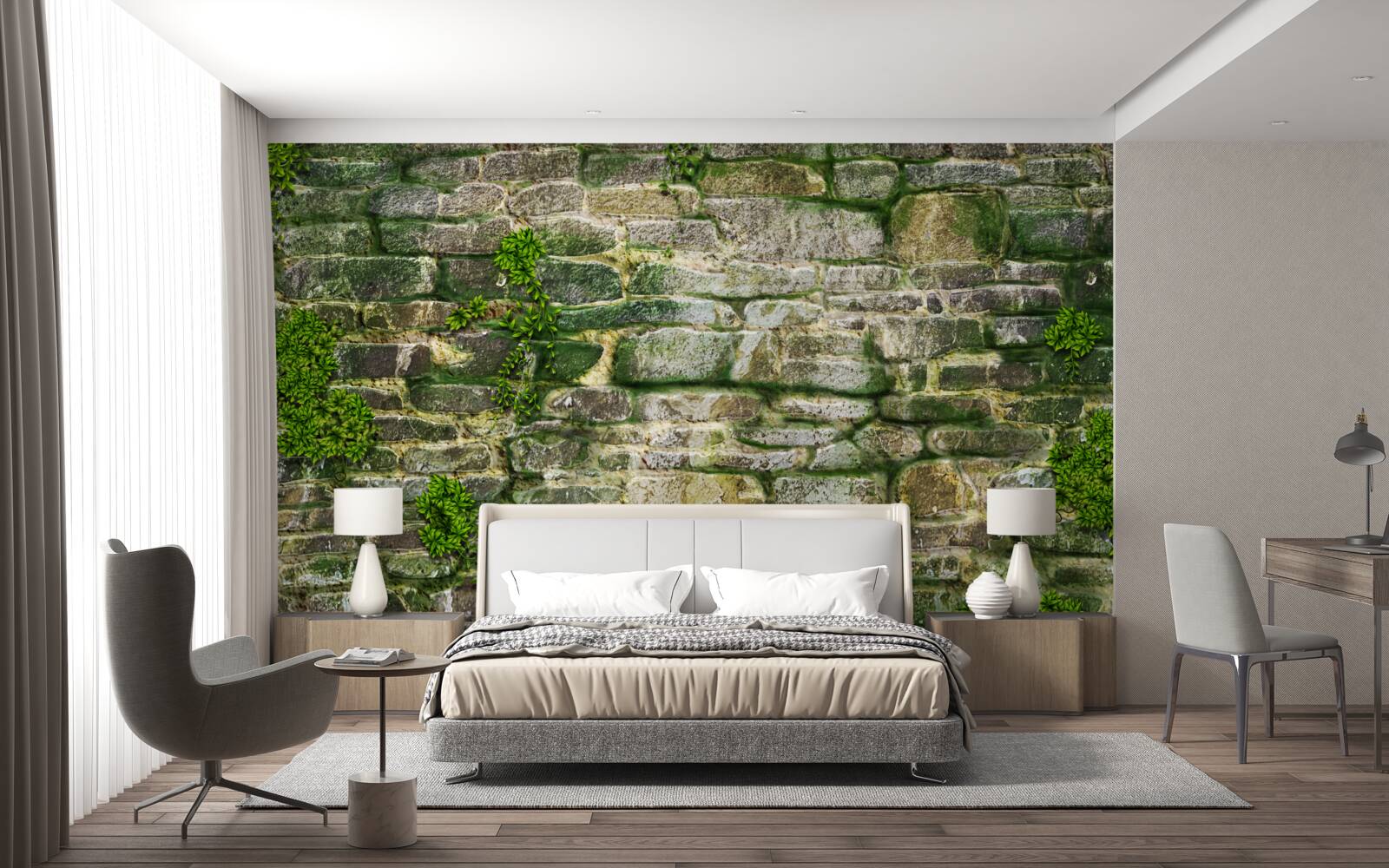 Fotobehang oude steen bedekt met mos