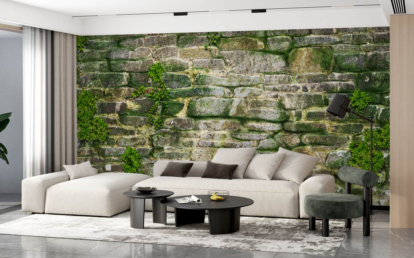 Fotobehang oude steen bedekt met mos