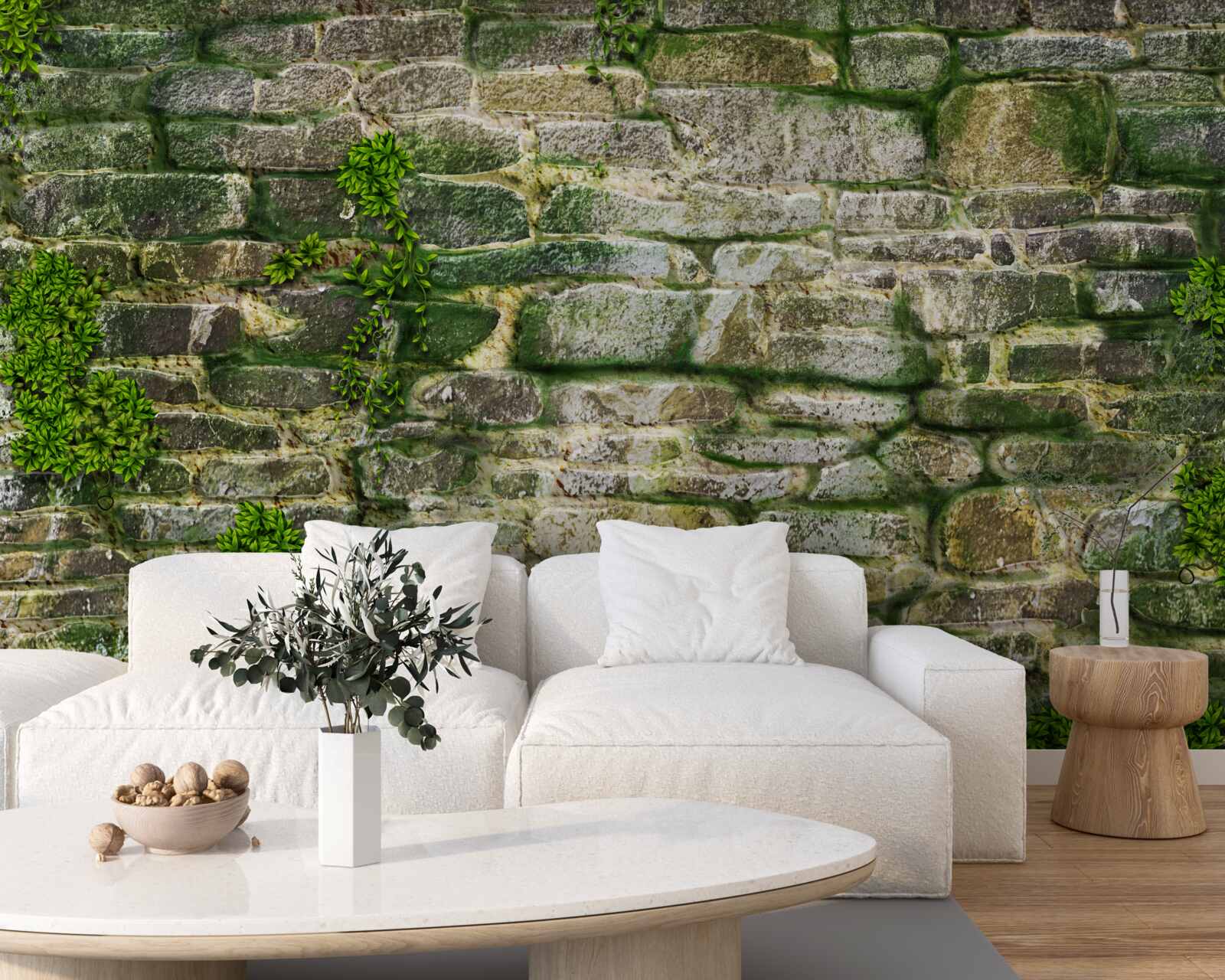 Fotobehang oude steen bedekt met mos