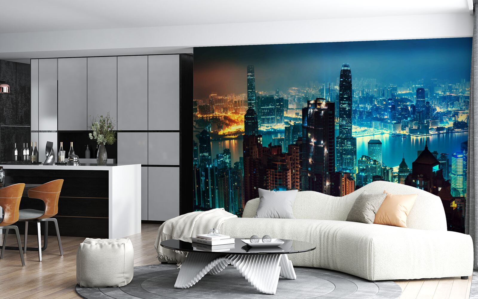 Fotobehang uitzicht op een grote stad bij nacht