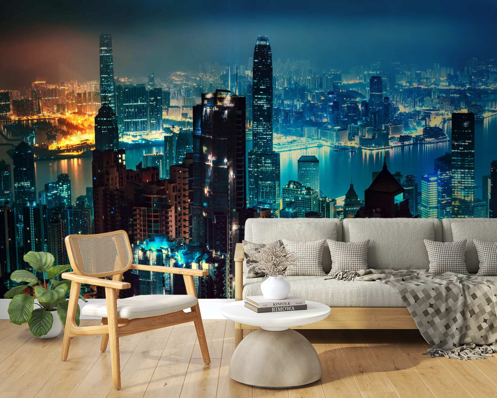 Fotobehang uitzicht op een grote stad bij nacht