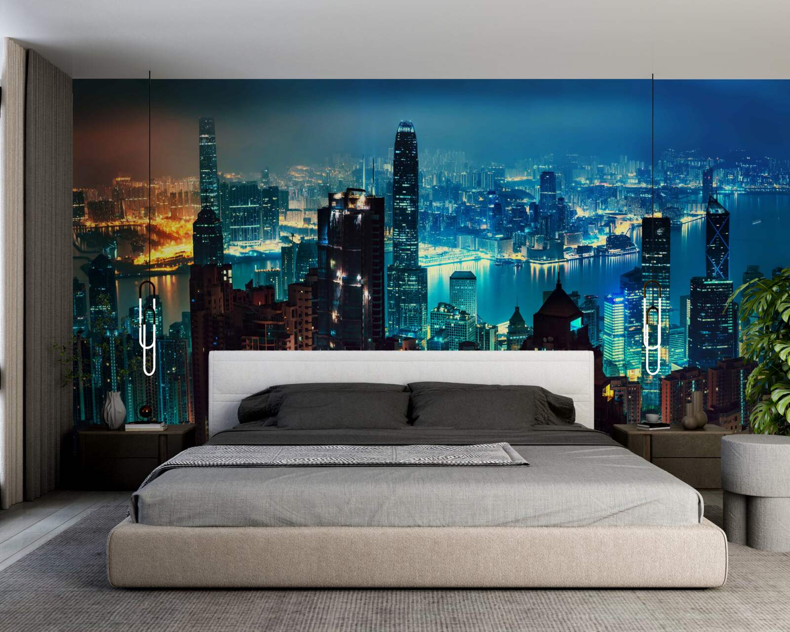 Fotobehang uitzicht op een grote stad bij nacht