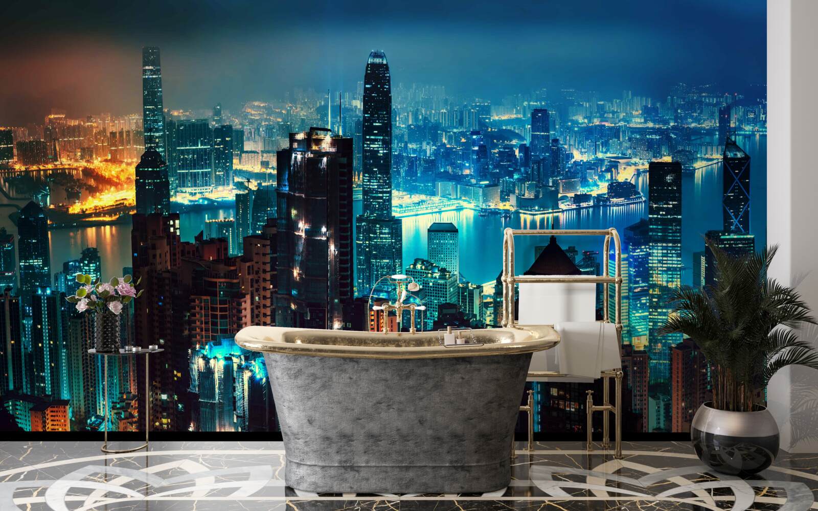 Fotobehang uitzicht op een grote stad bij nacht