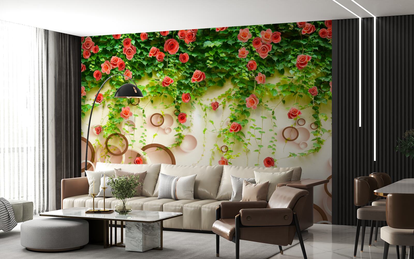 Fotobehang roze rozen aan de wijnstok