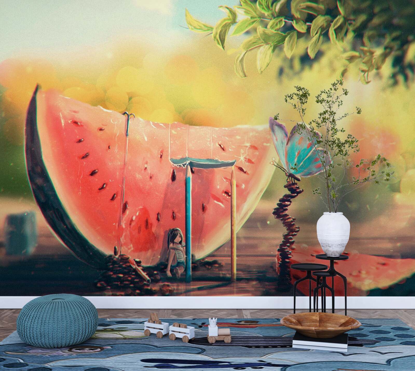 Fotobehang een groot stuk zoete watermeloen