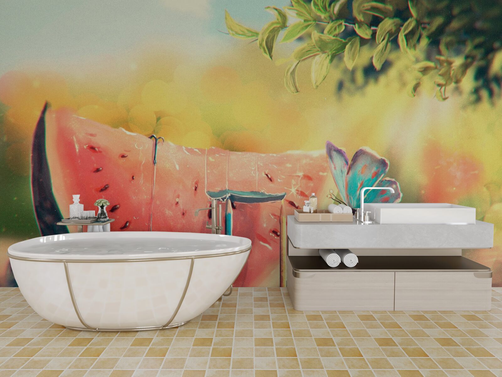 Fotobehang een groot stuk zoete watermeloen