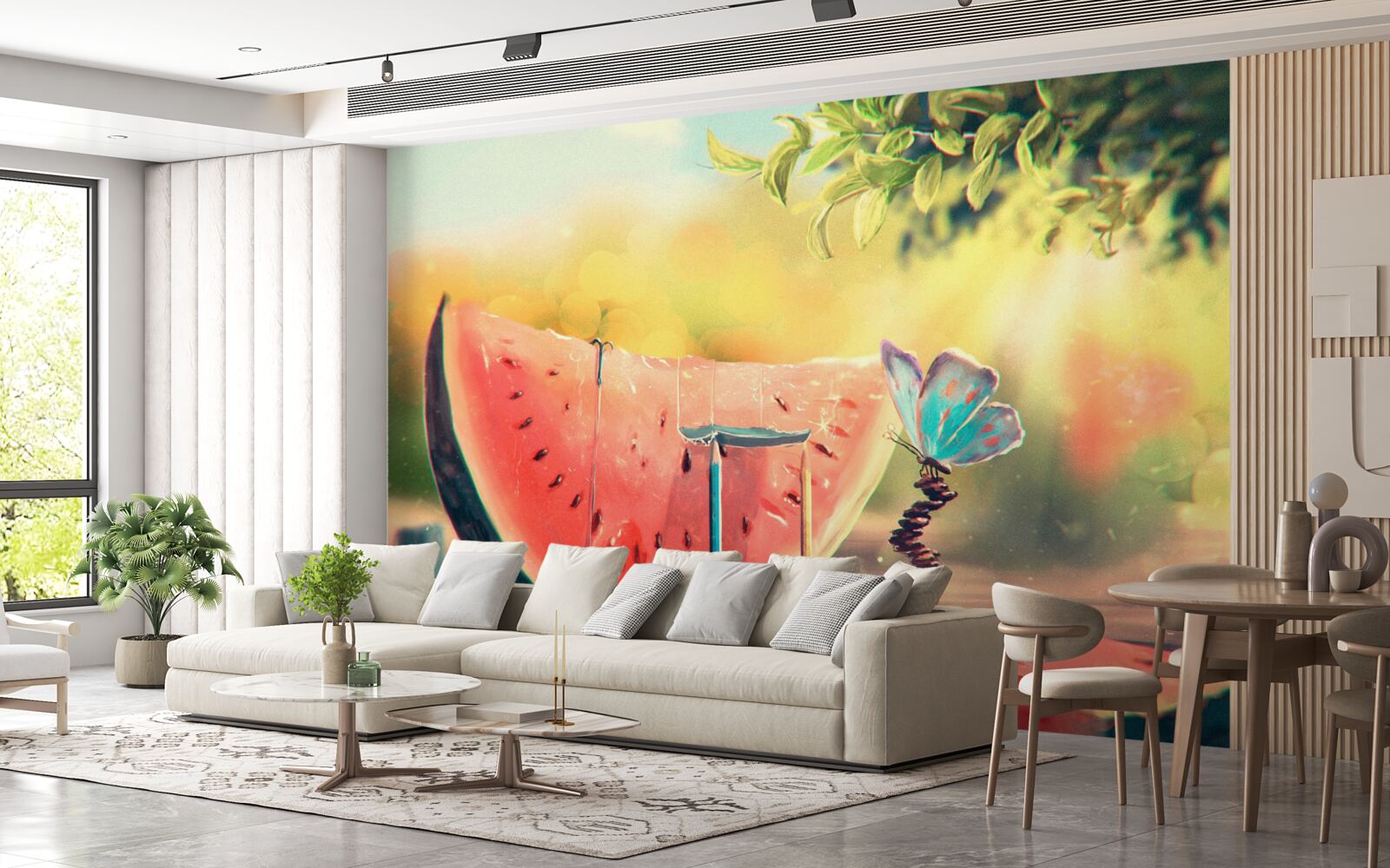 Fotobehang een groot stuk zoete watermeloen