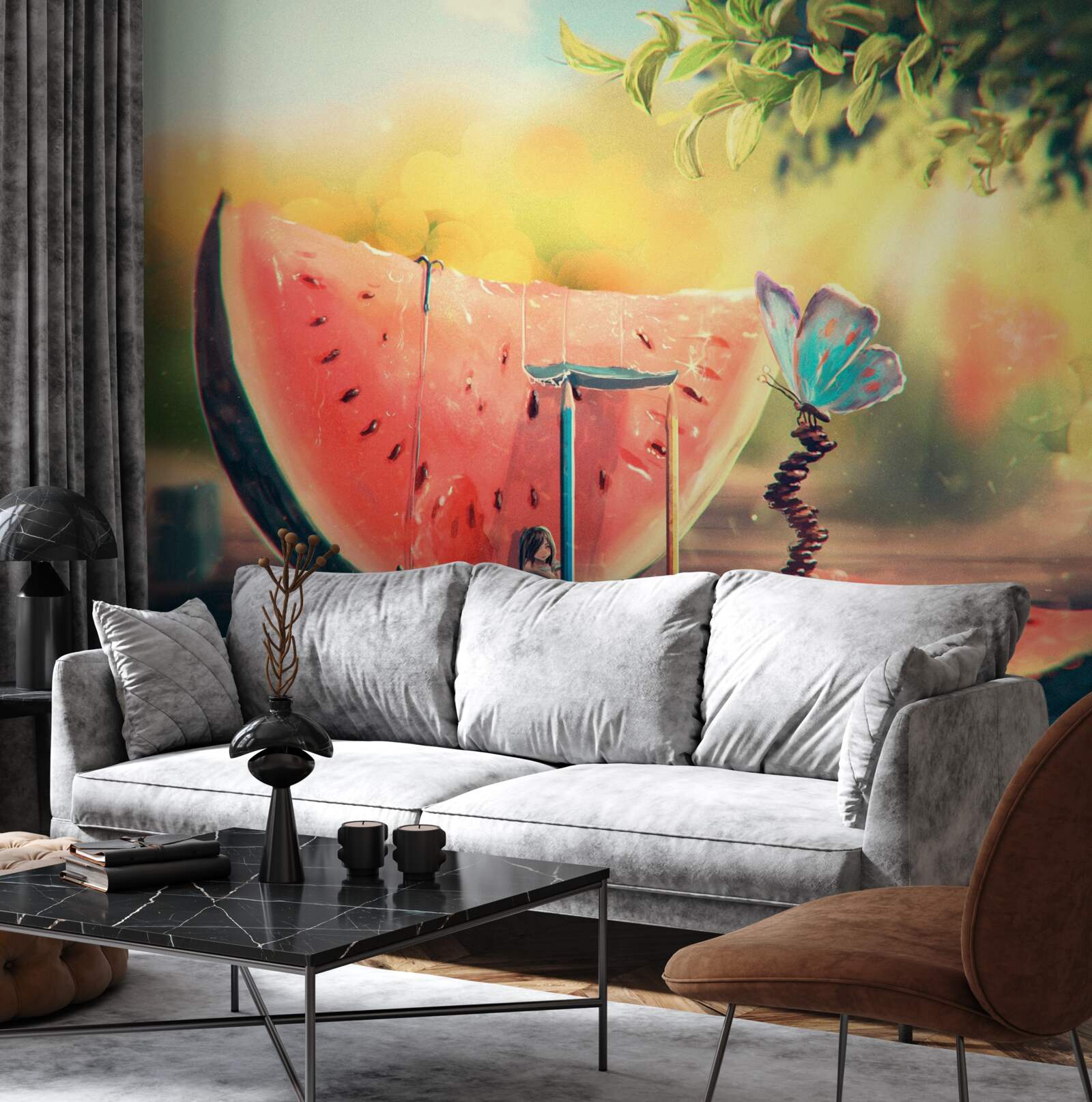 Fotobehang een groot stuk zoete watermeloen