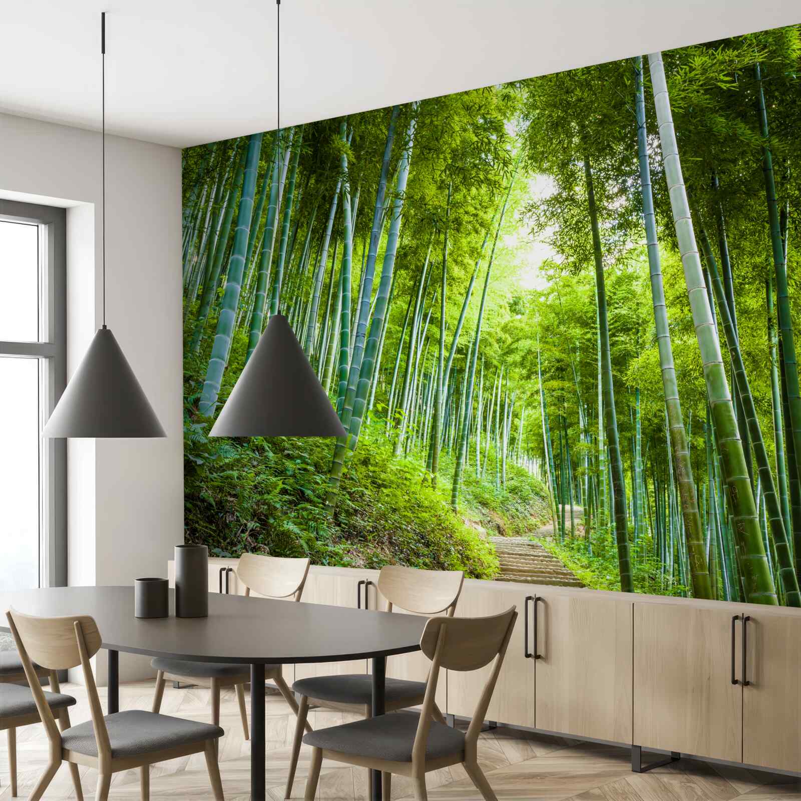 Fotobehang prachtig weelderig smaragdgroen bos
