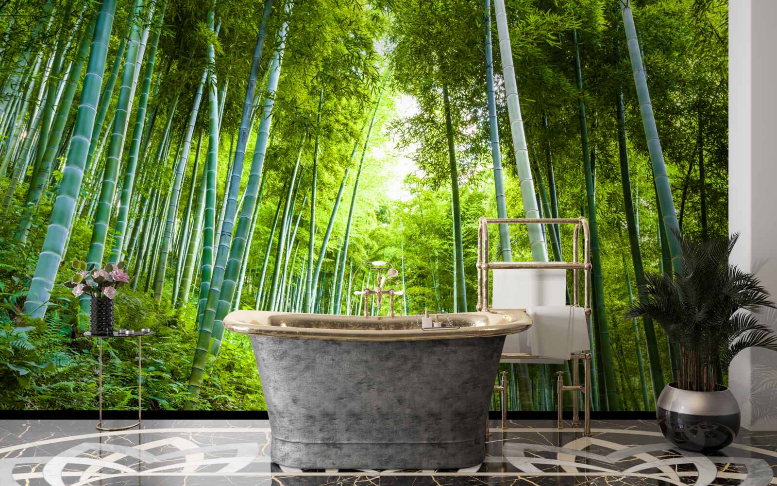 Fotobehang prachtig weelderig smaragdgroen bos