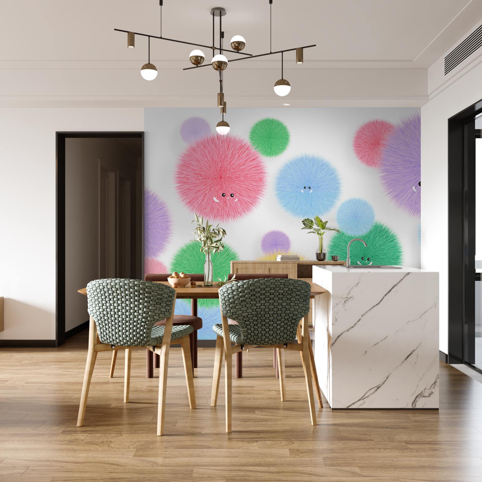 Fotobehang ballen met gezichten in verschillende kleuren