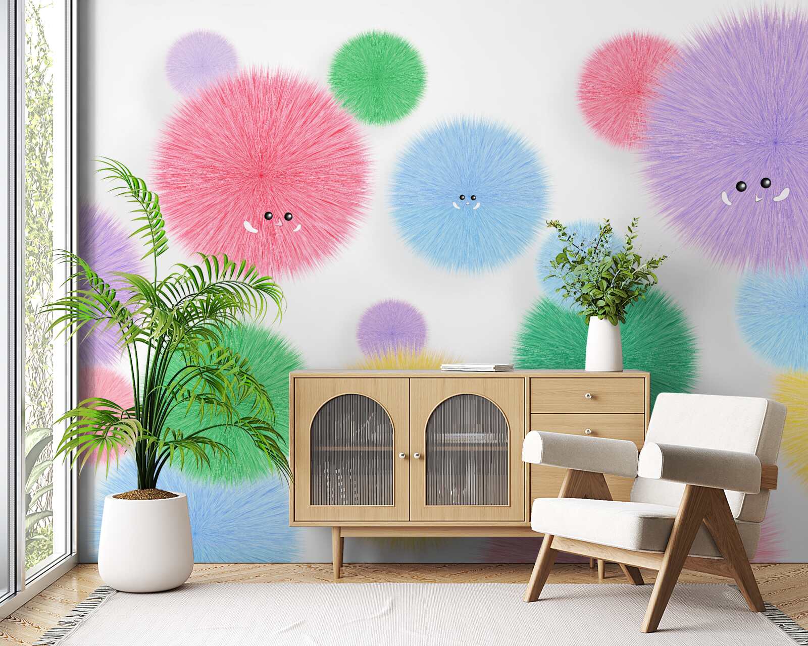 Fotobehang ballen met gezichten in verschillende kleuren