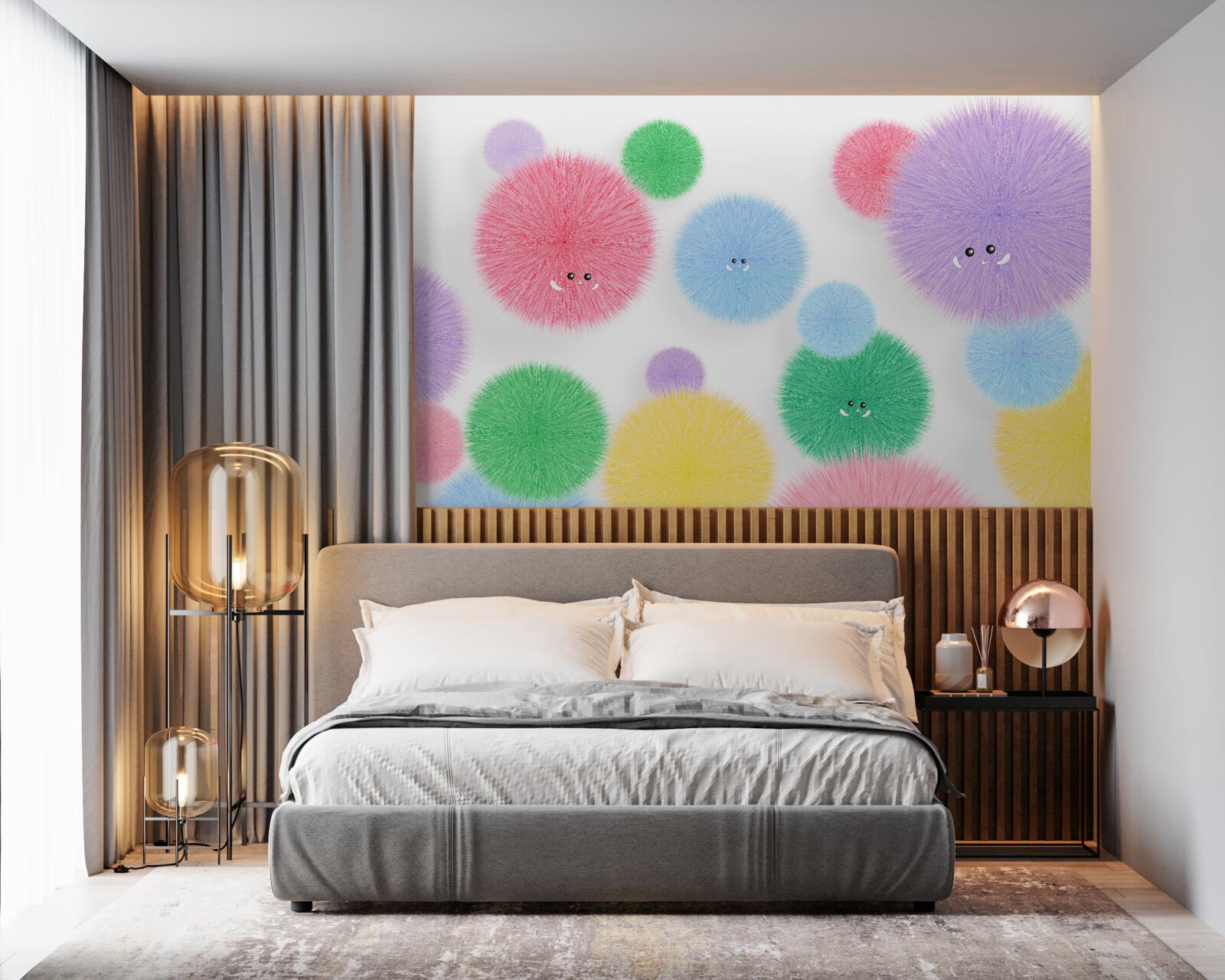 Fotobehang ballen met gezichten in verschillende kleuren