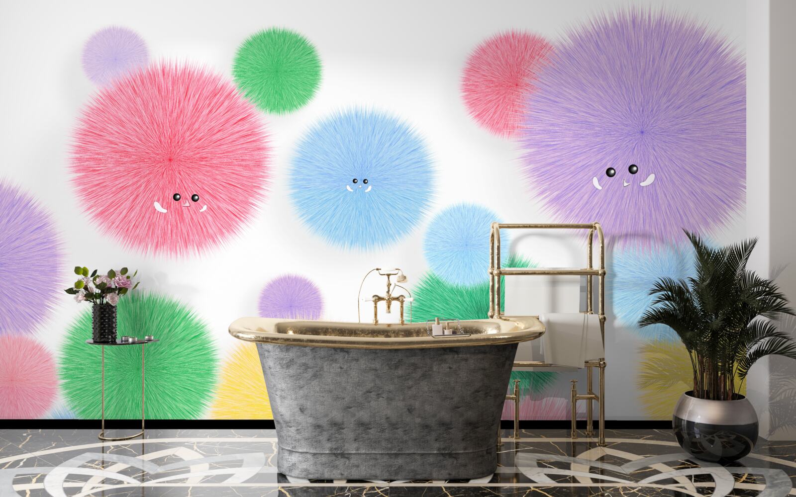 Fotobehang ballen met gezichten in verschillende kleuren