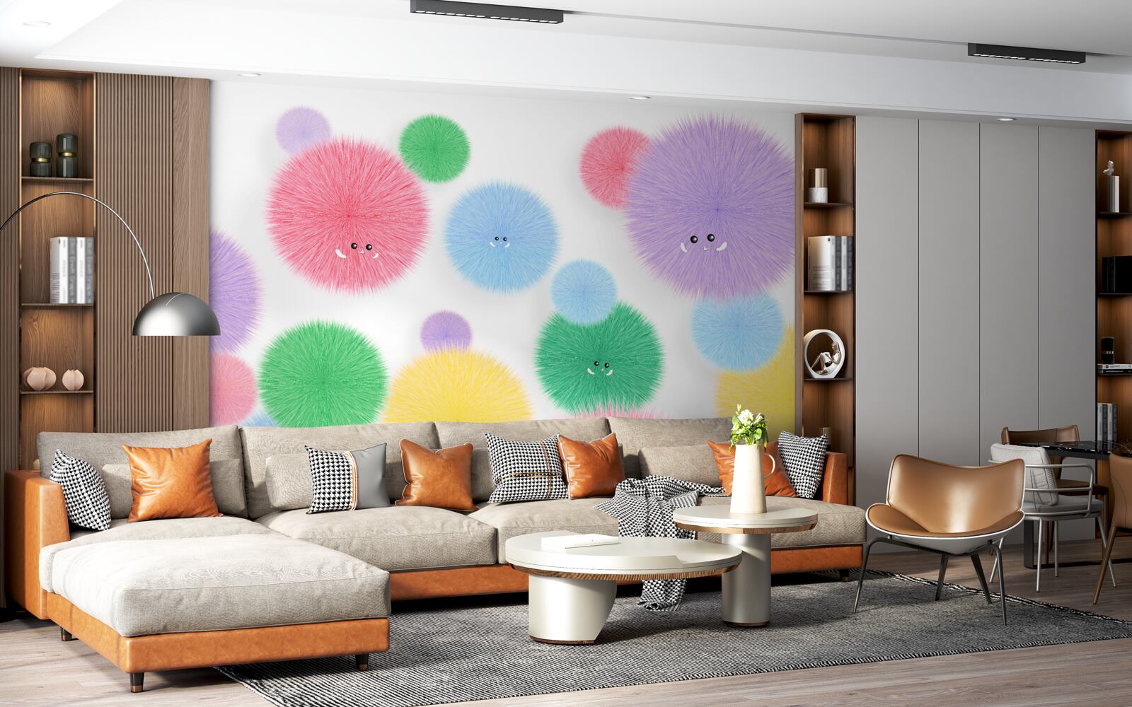 Fotobehang ballen met gezichten in verschillende kleuren