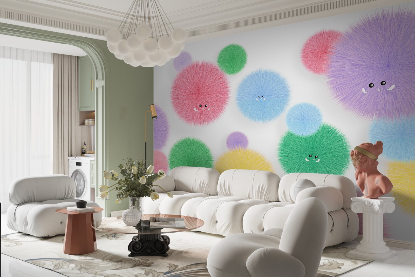 Fotobehang ballen met gezichten in verschillende kleuren