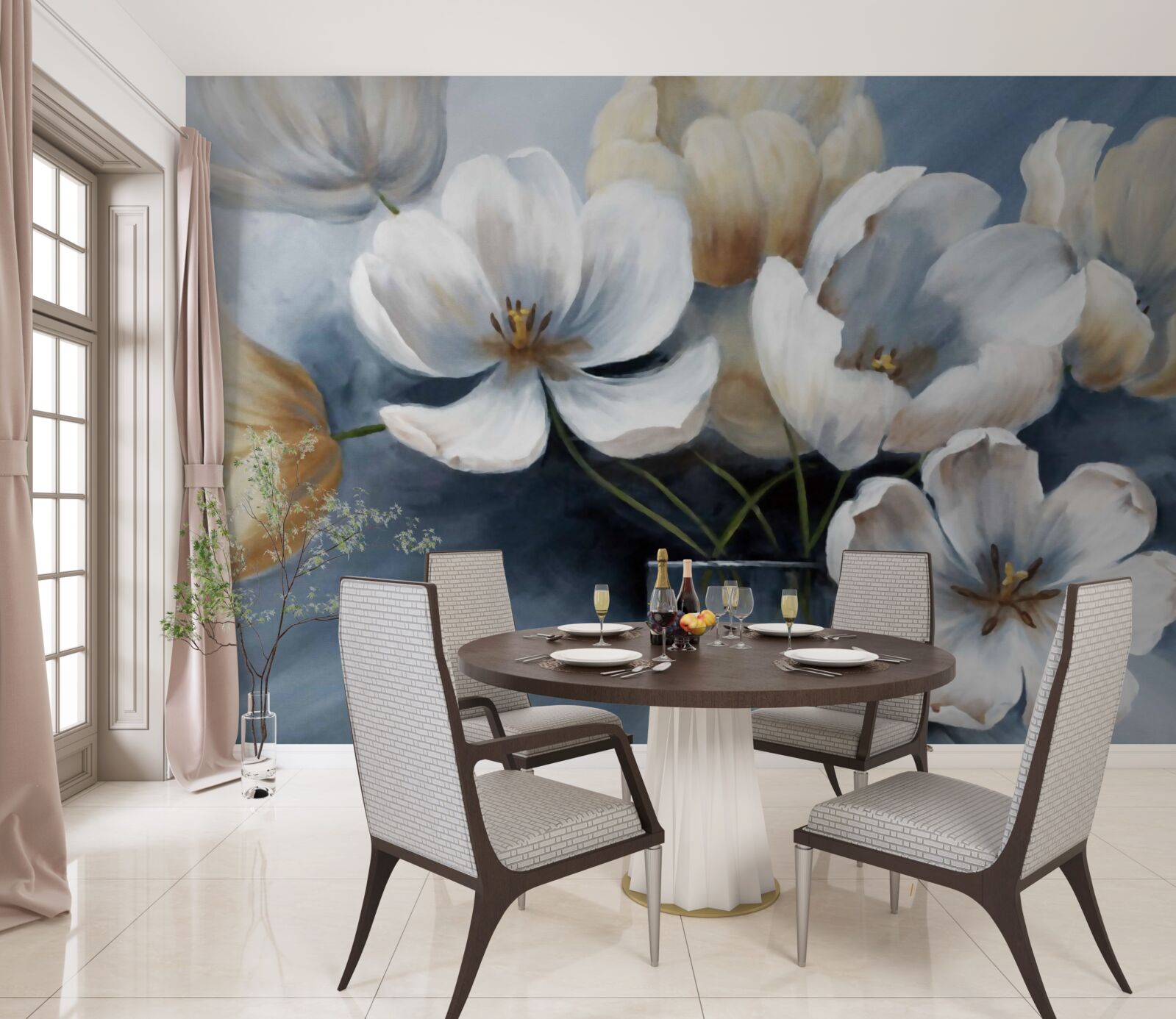 Fotobehang schilderij met grote felle bloemen