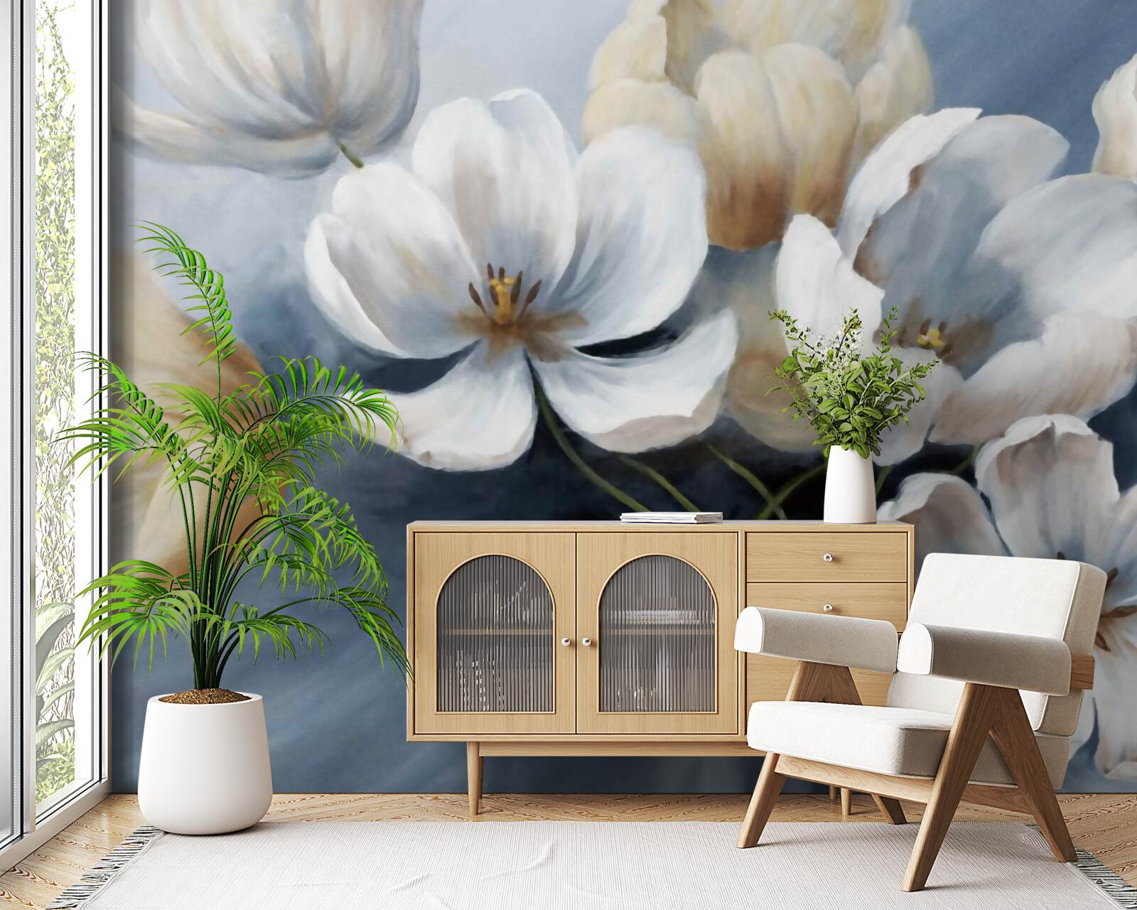 Fotobehang schilderij met grote felle bloemen