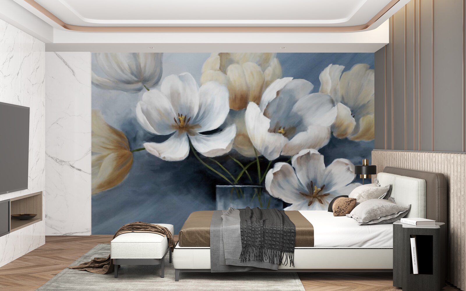 Fotobehang schilderij met grote felle bloemen