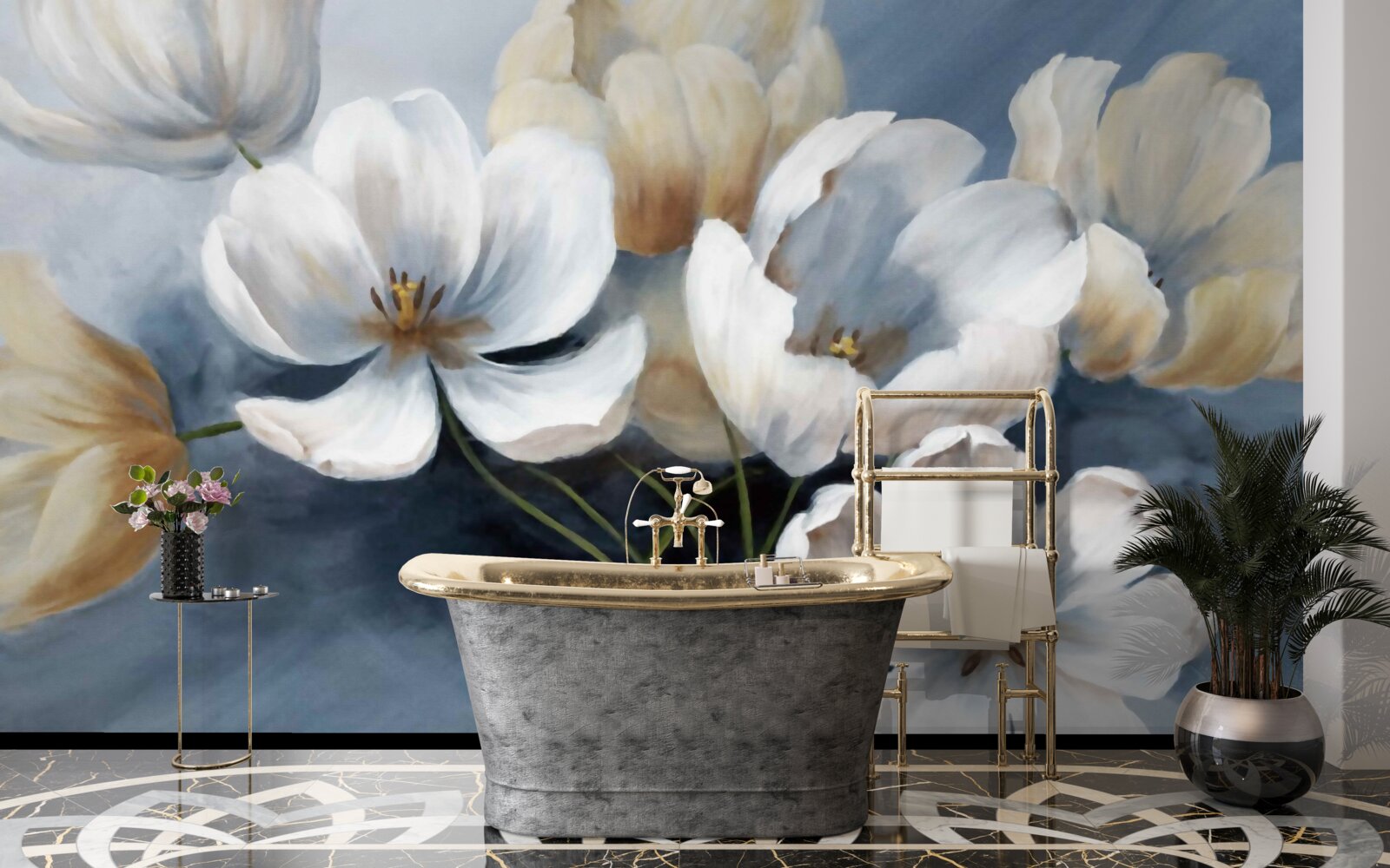 Fotobehang schilderij met grote felle bloemen