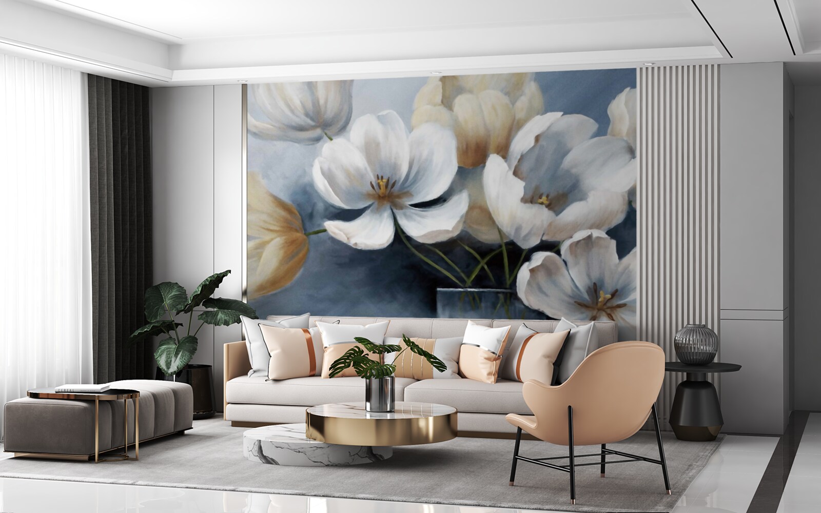 Fotobehang schilderij met grote felle bloemen