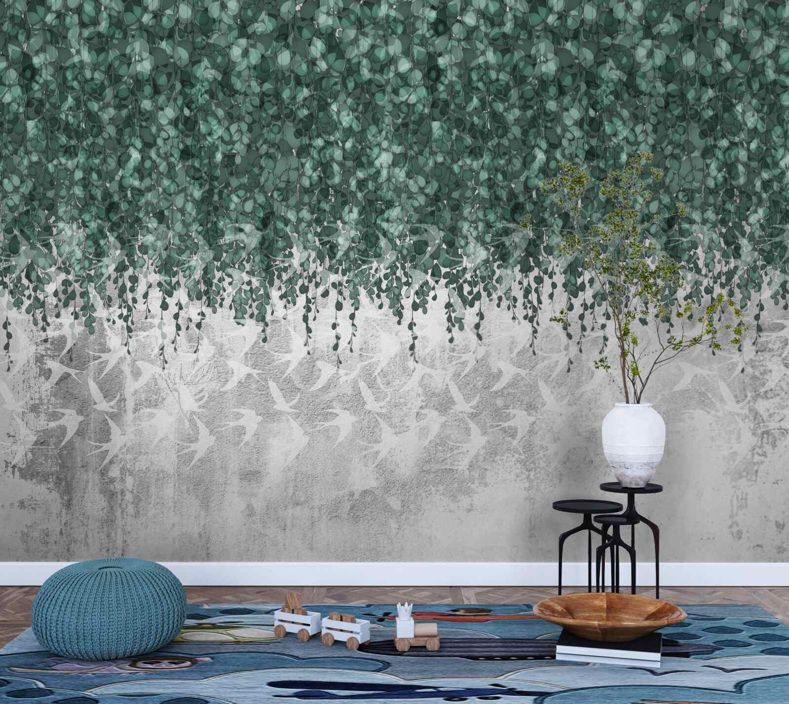 Fotobehang overvloedige, groene, hangende takken