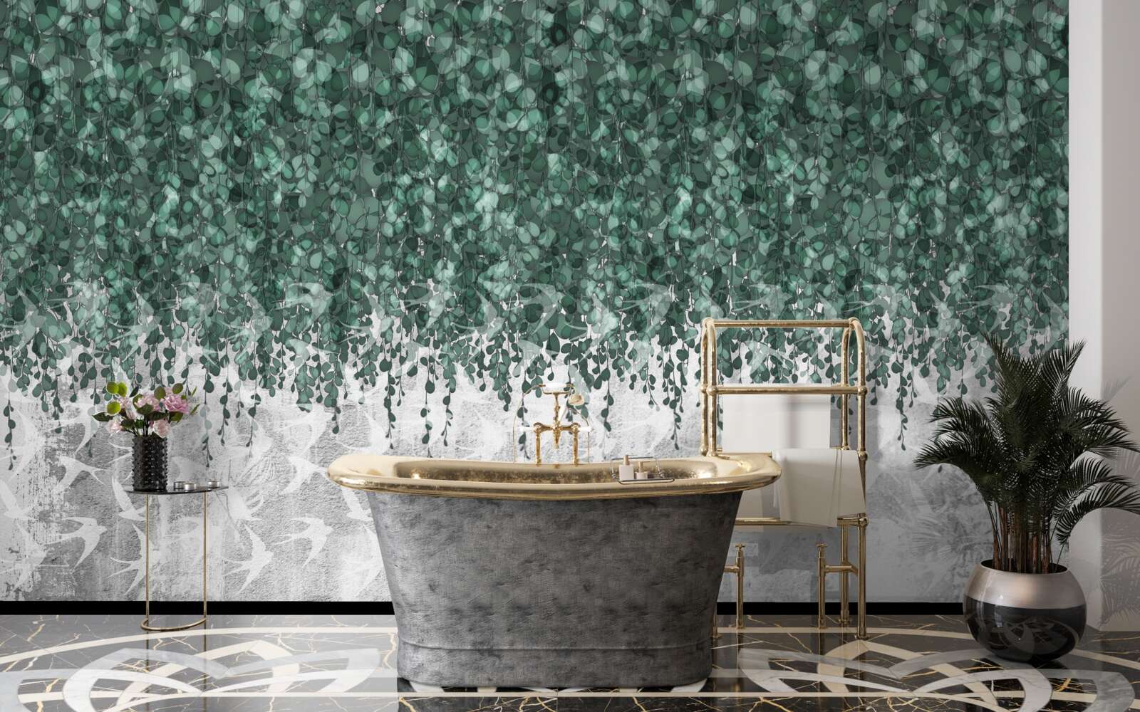 Fotobehang overvloedige, groene, hangende takken