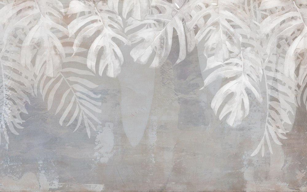 Fotobehang witte palmbladeren