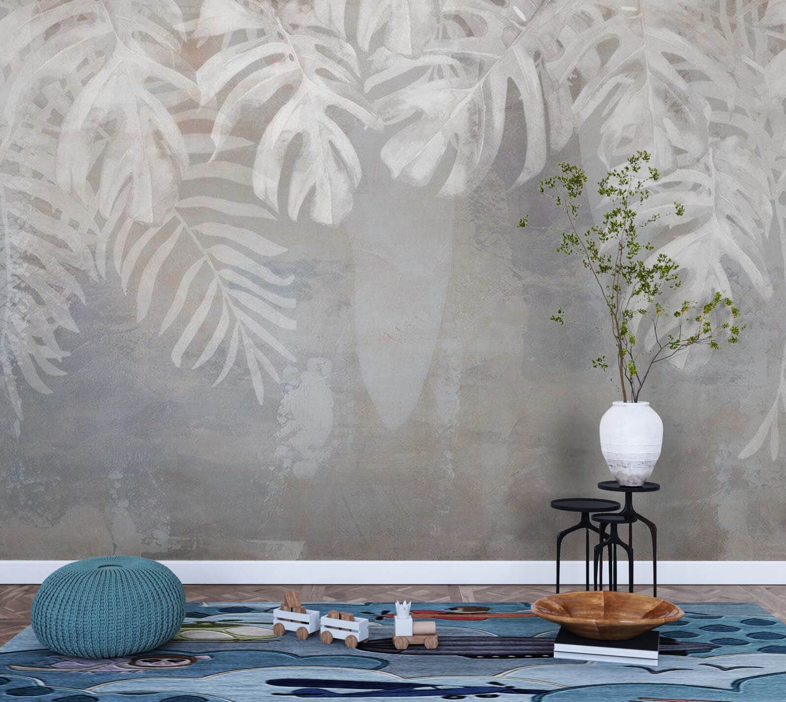 Fotobehang witte palmbladeren