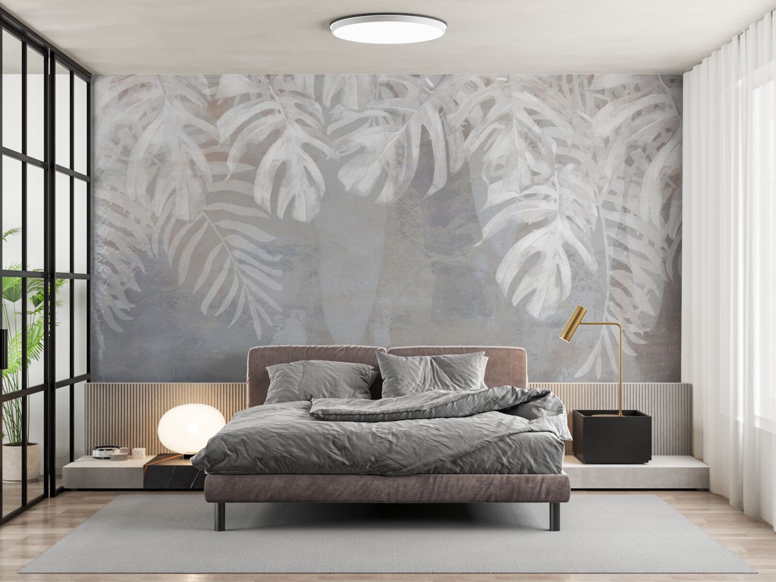 Fotobehang witte palmbladeren