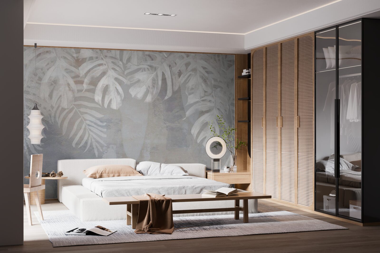 Fotobehang witte palmbladeren