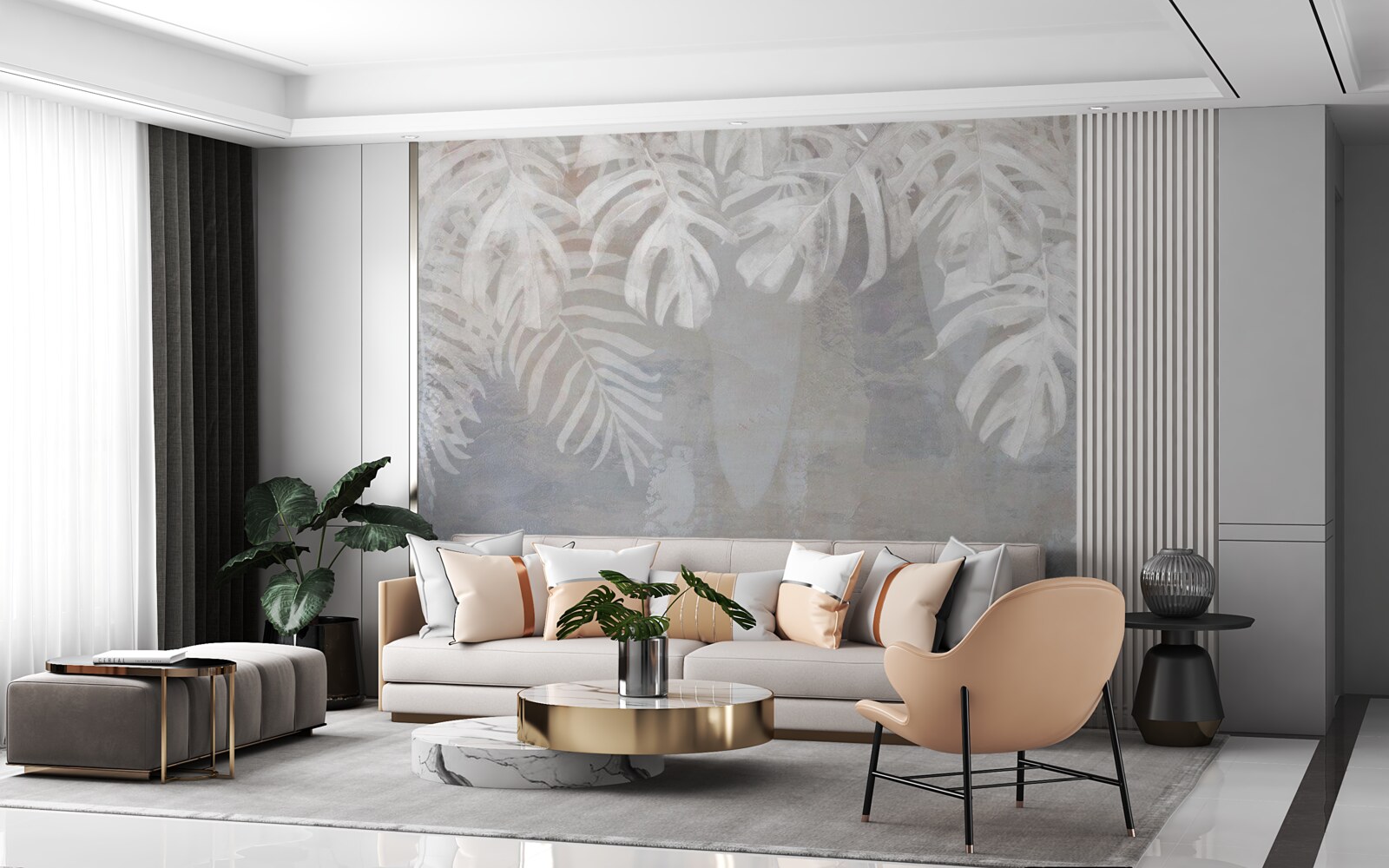 Fotobehang witte palmbladeren