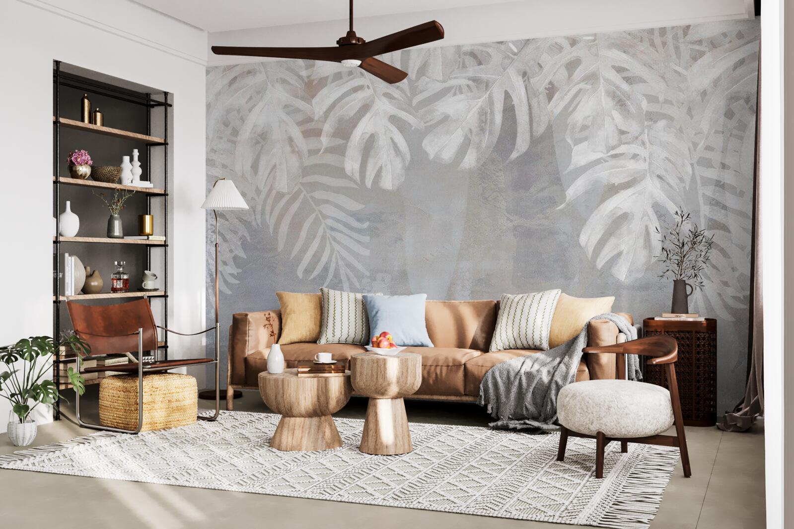 Fotobehang witte palmbladeren