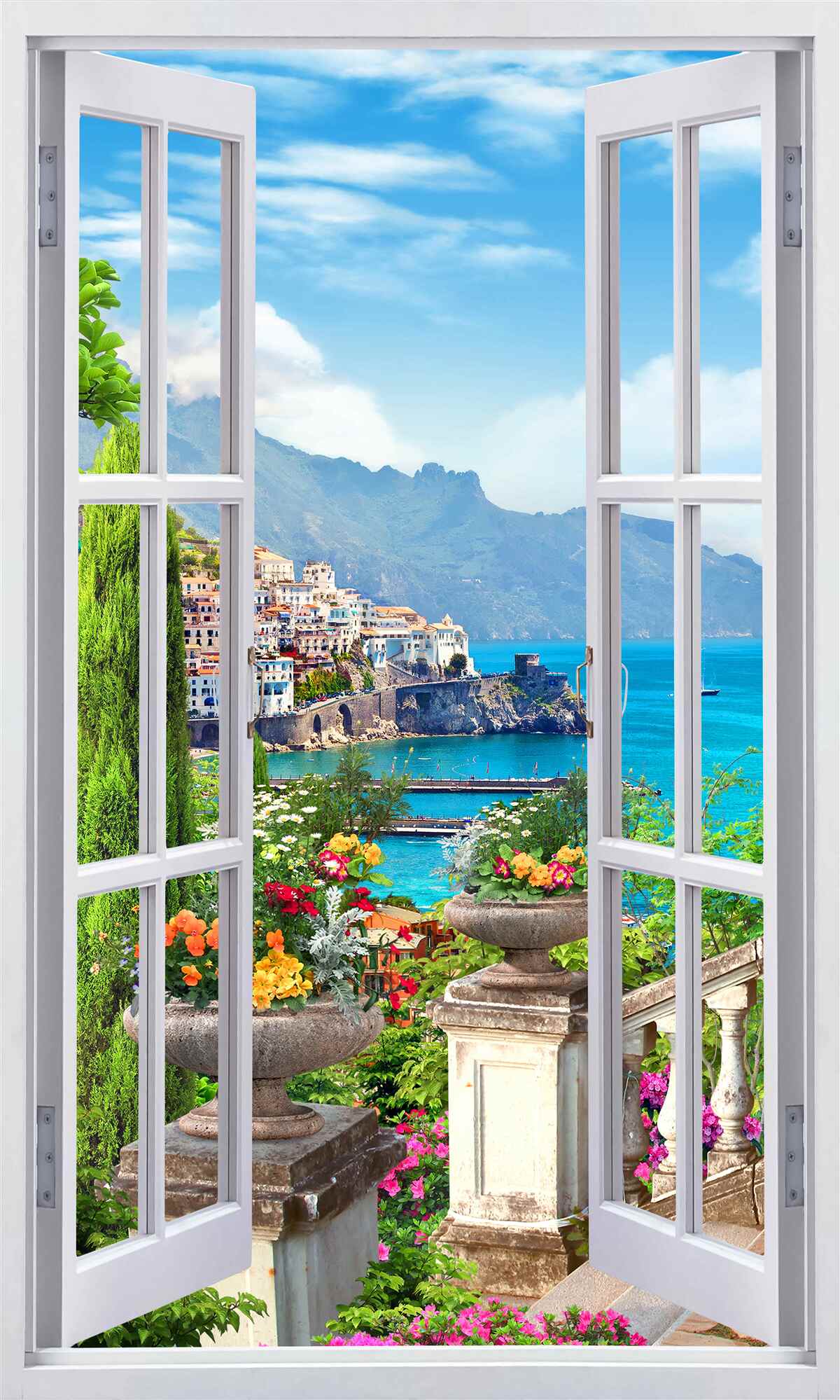 Fotobehang een schilderachtig uitzicht vanuit het raam