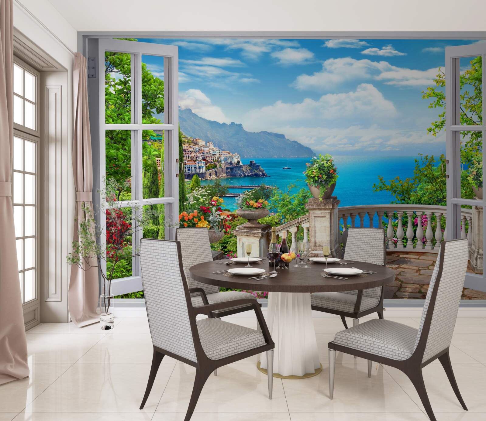 Fotobehang bosflat met veranda