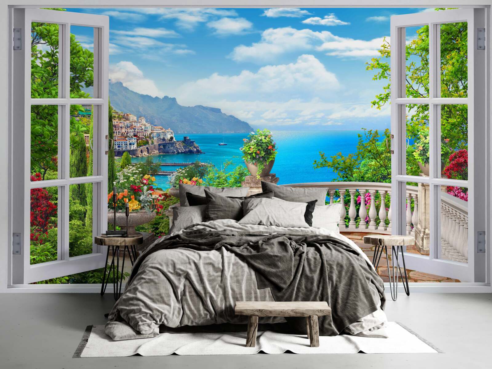 Fotobehang bosflat met veranda