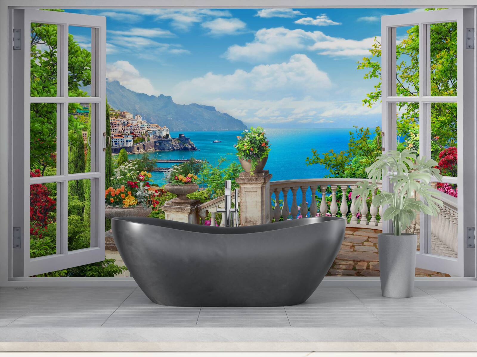 Fotobehang bosflat met veranda