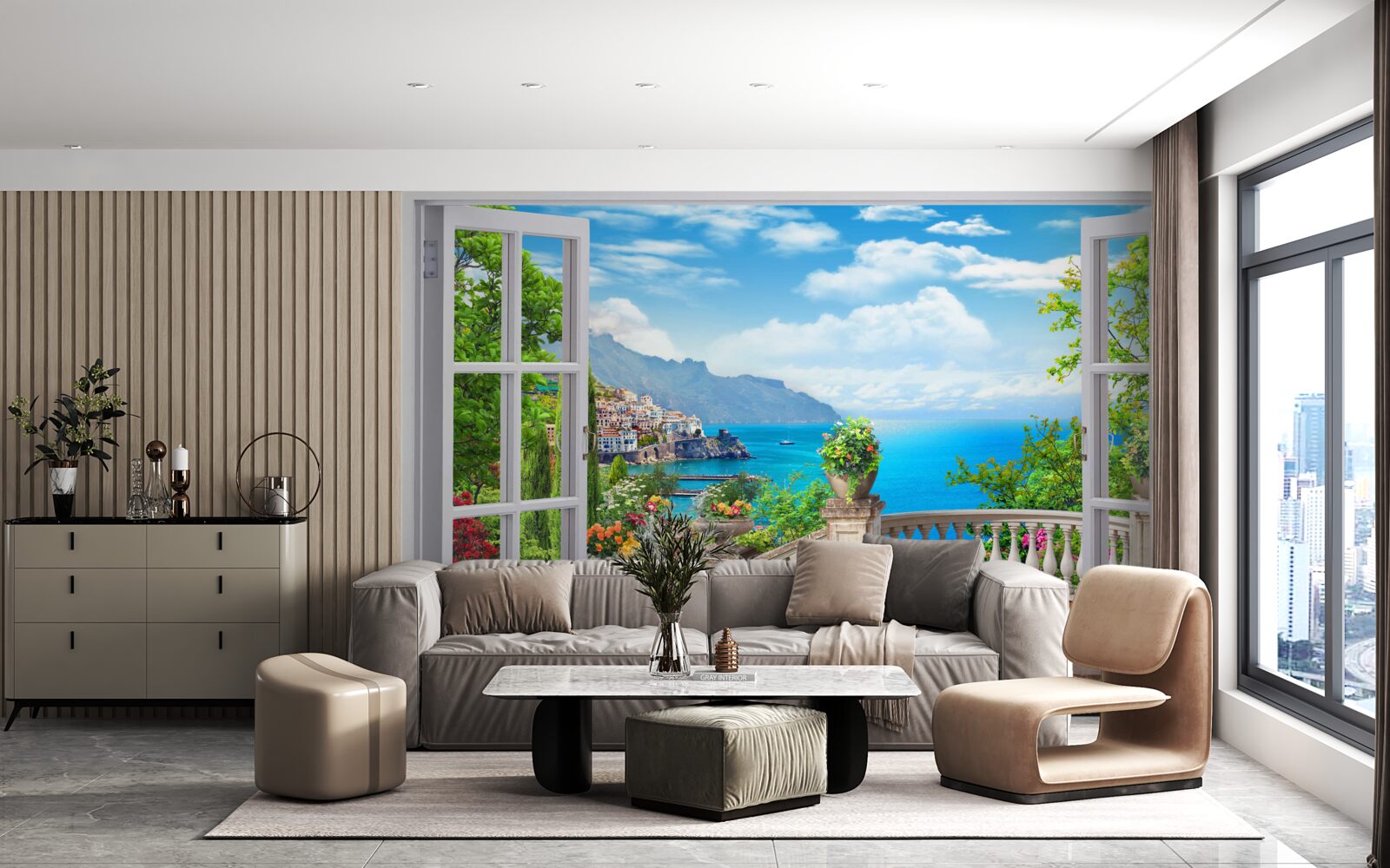 Fotobehang bosflat met veranda