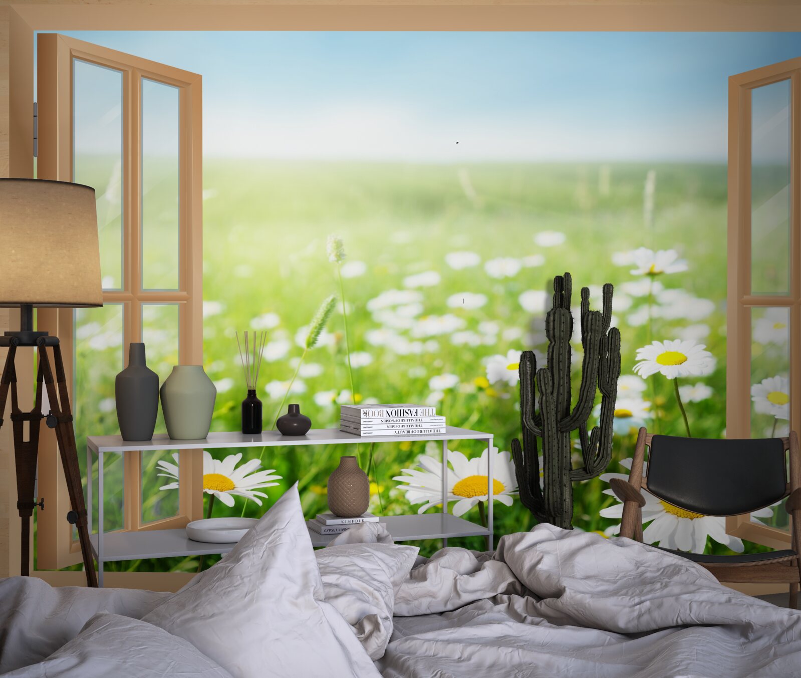 Fotobehang panorama van een kamilleveld