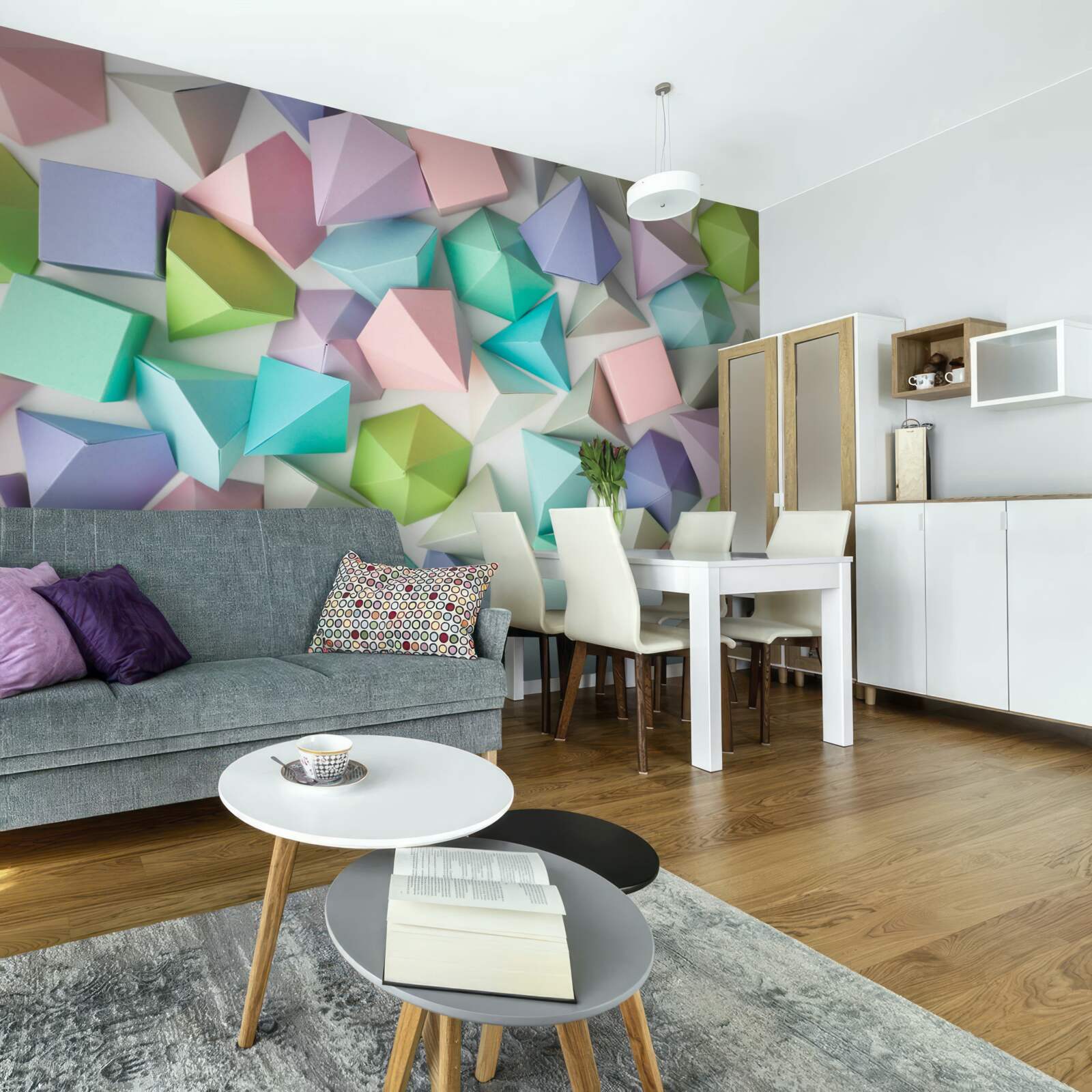 Fotobehang volumetrische figuren in verschillende kleuren en vormen