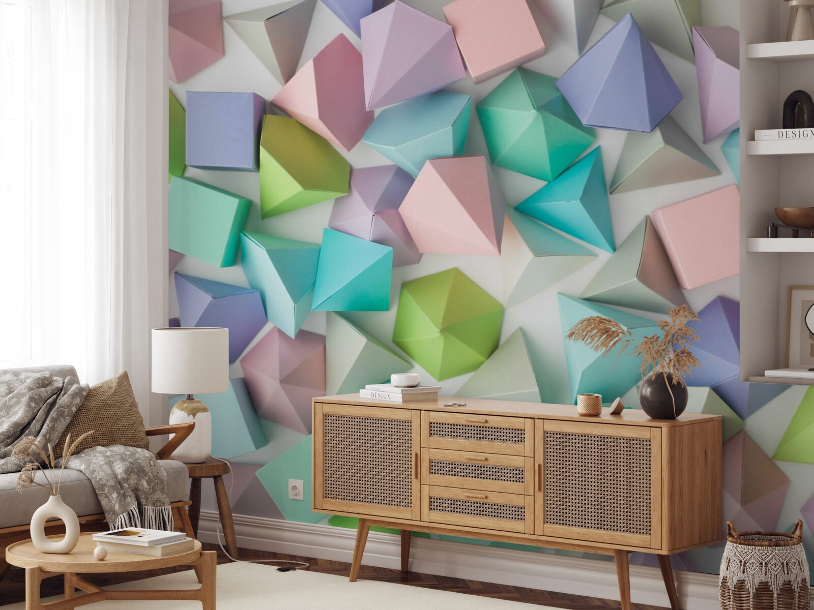 Fotobehang volumetrische figuren in verschillende kleuren en vormen