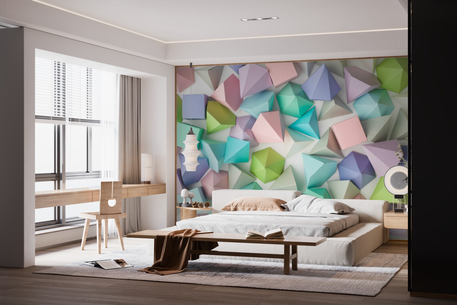 Fotobehang volumetrische figuren in verschillende kleuren en vormen