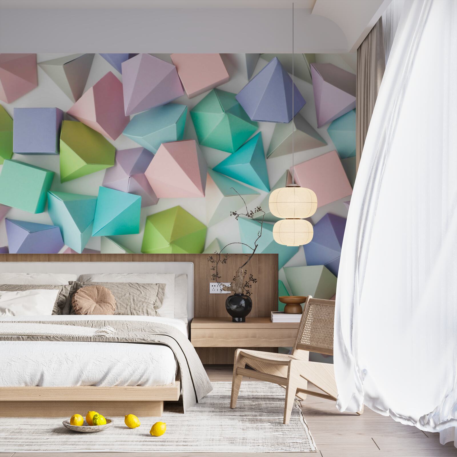 Fotobehang volumetrische figuren in verschillende kleuren en vormen