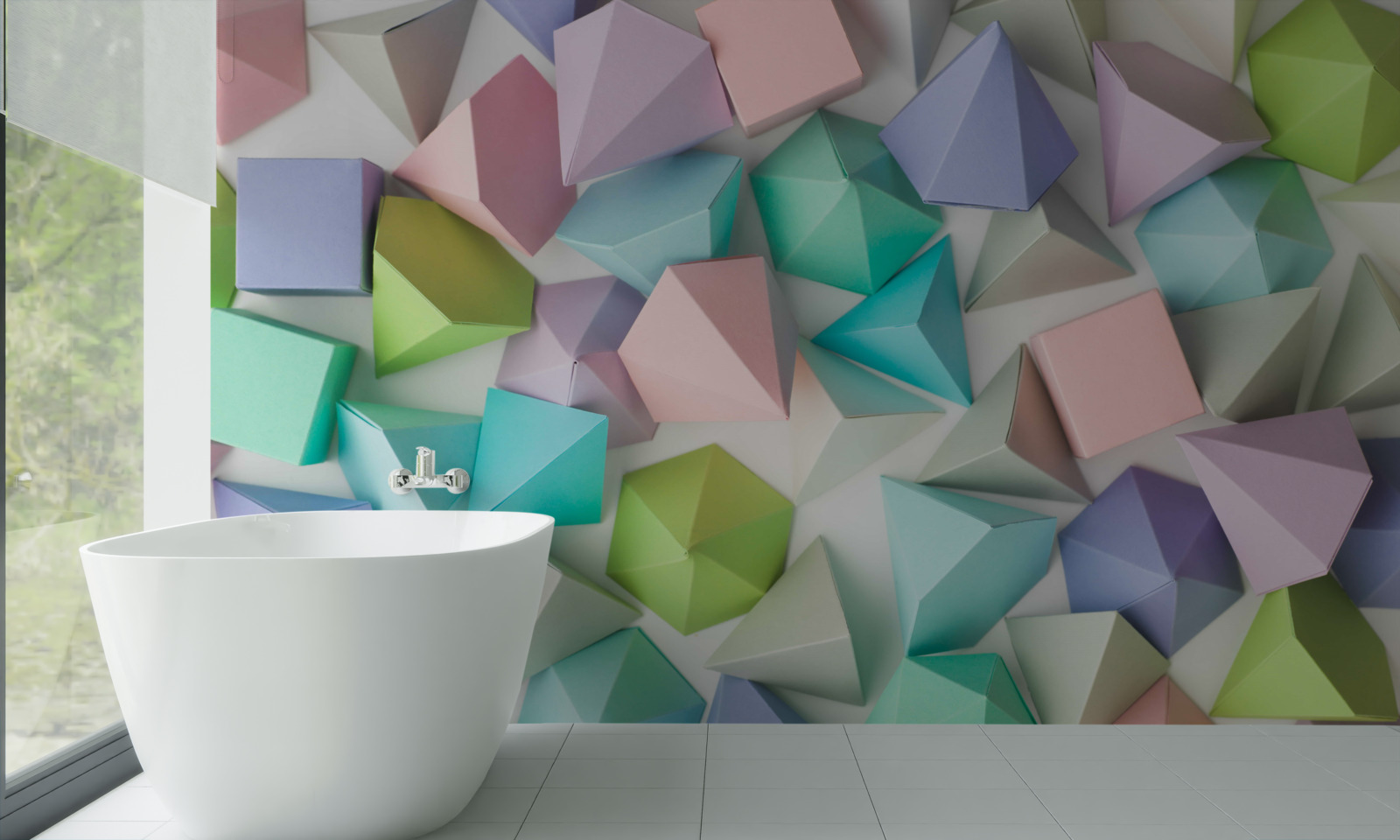 Fotobehang volumetrische figuren in verschillende kleuren en vormen