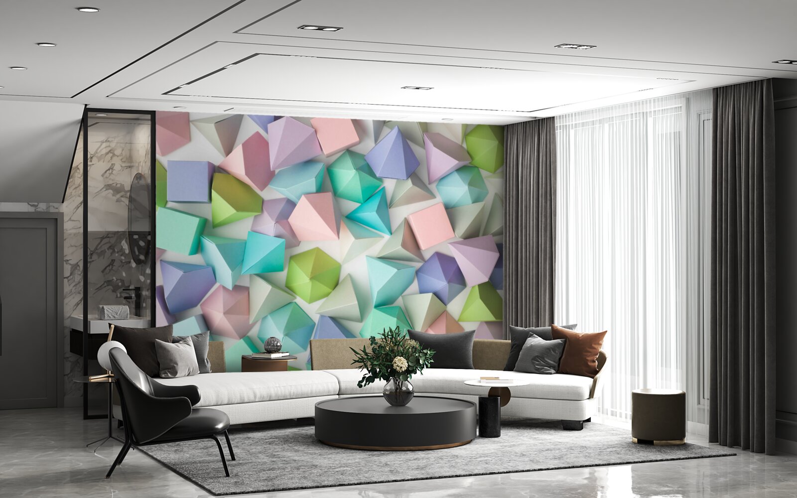 Fotobehang volumetrische figuren in verschillende kleuren en vormen