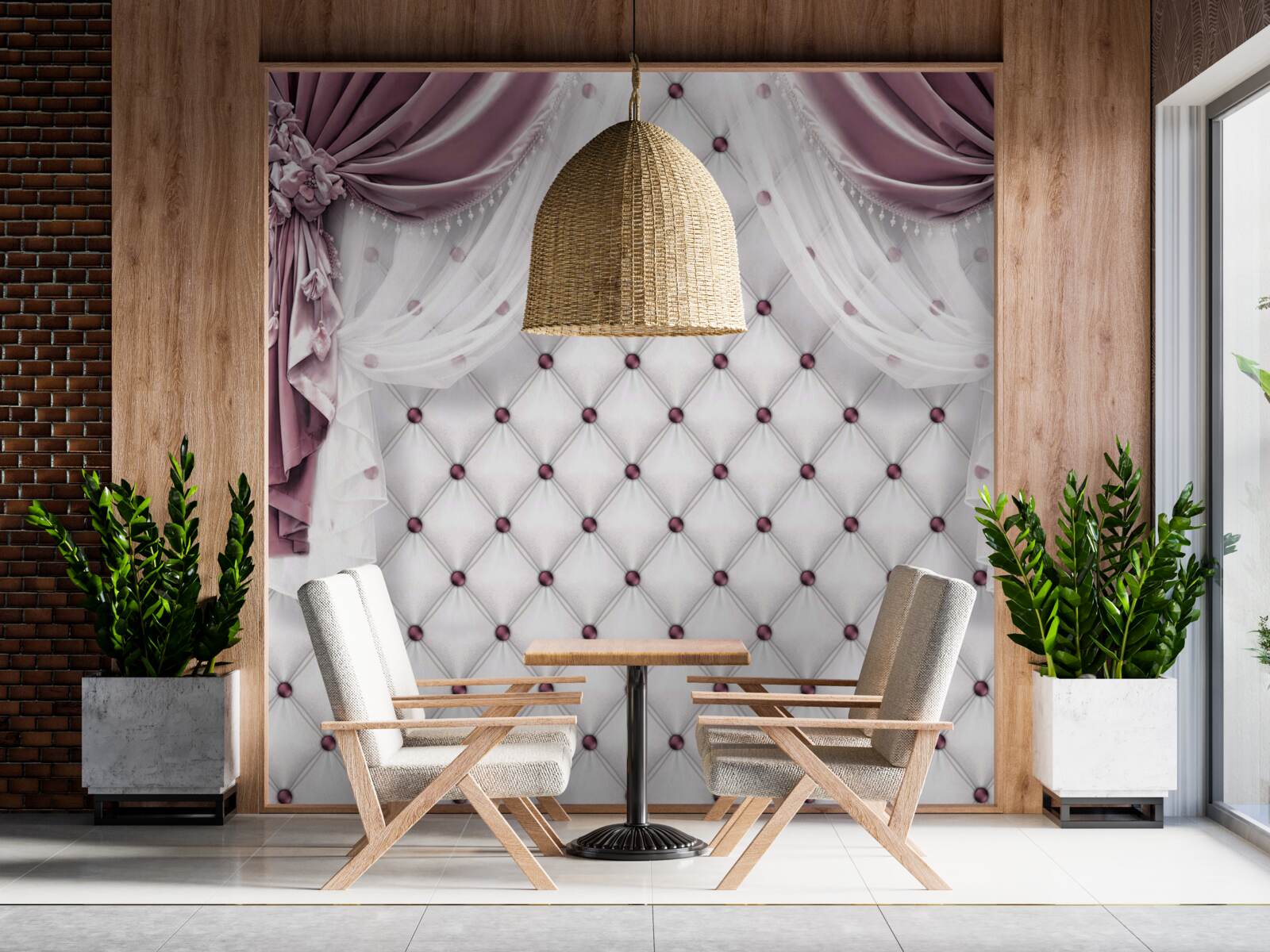 Fotobehang lavendel gordijnen