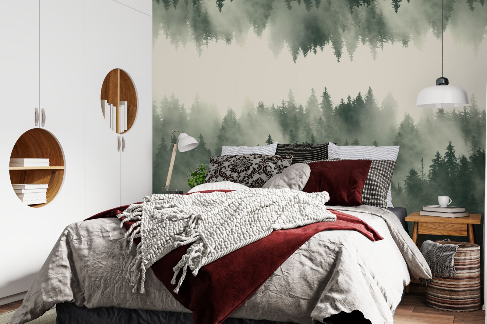 Fotobehang mistig bos met dichte vegetatie