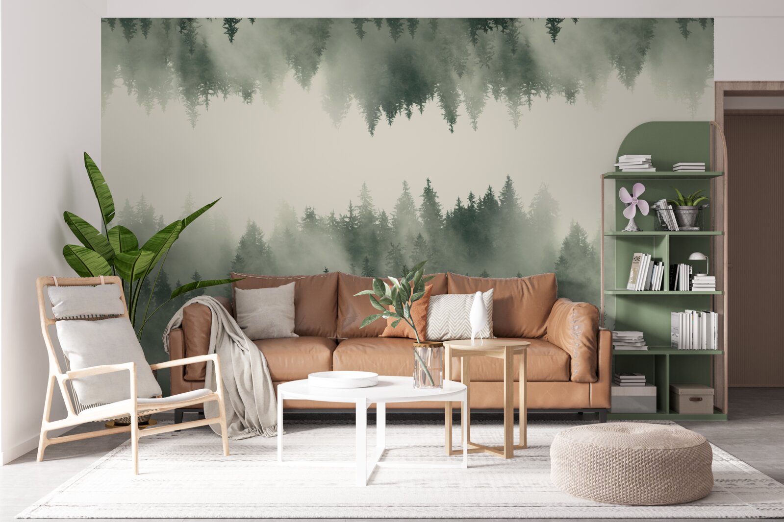 Fotobehang mistig bos met dichte vegetatie