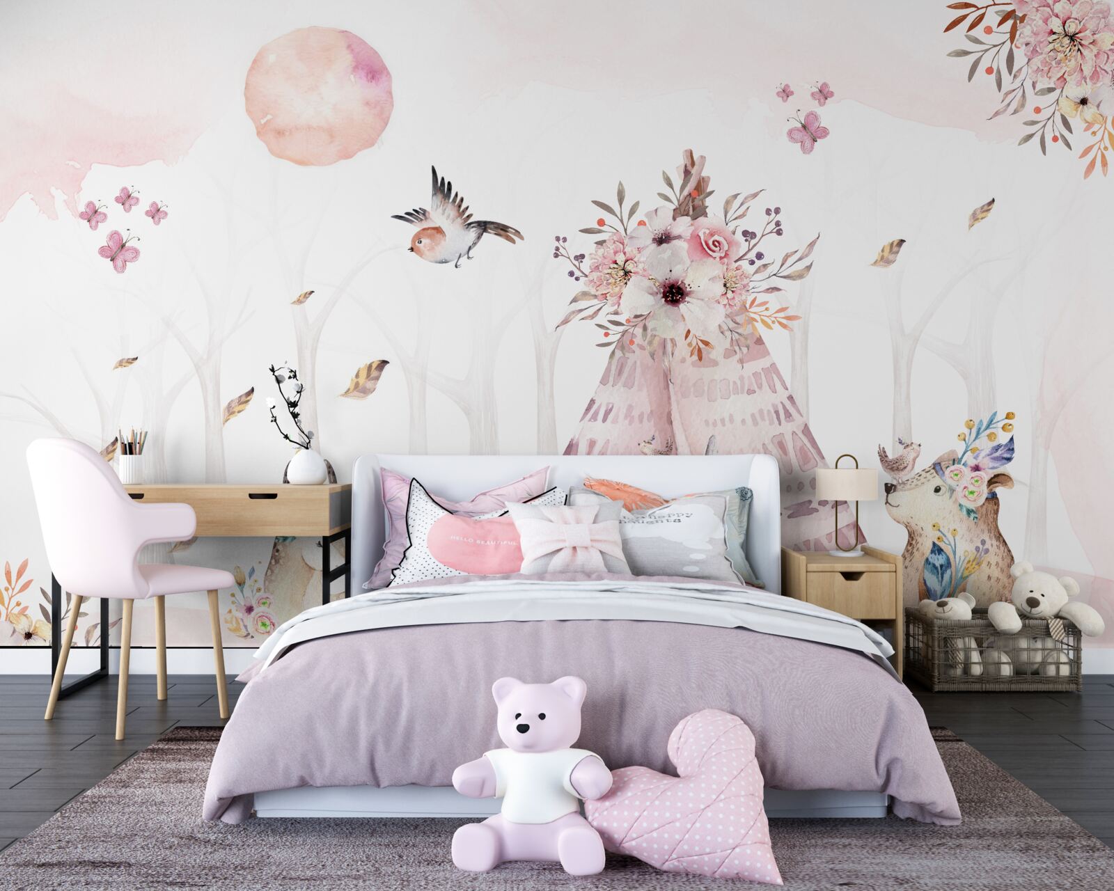 Fotobehang er rustten dieren bij de tent