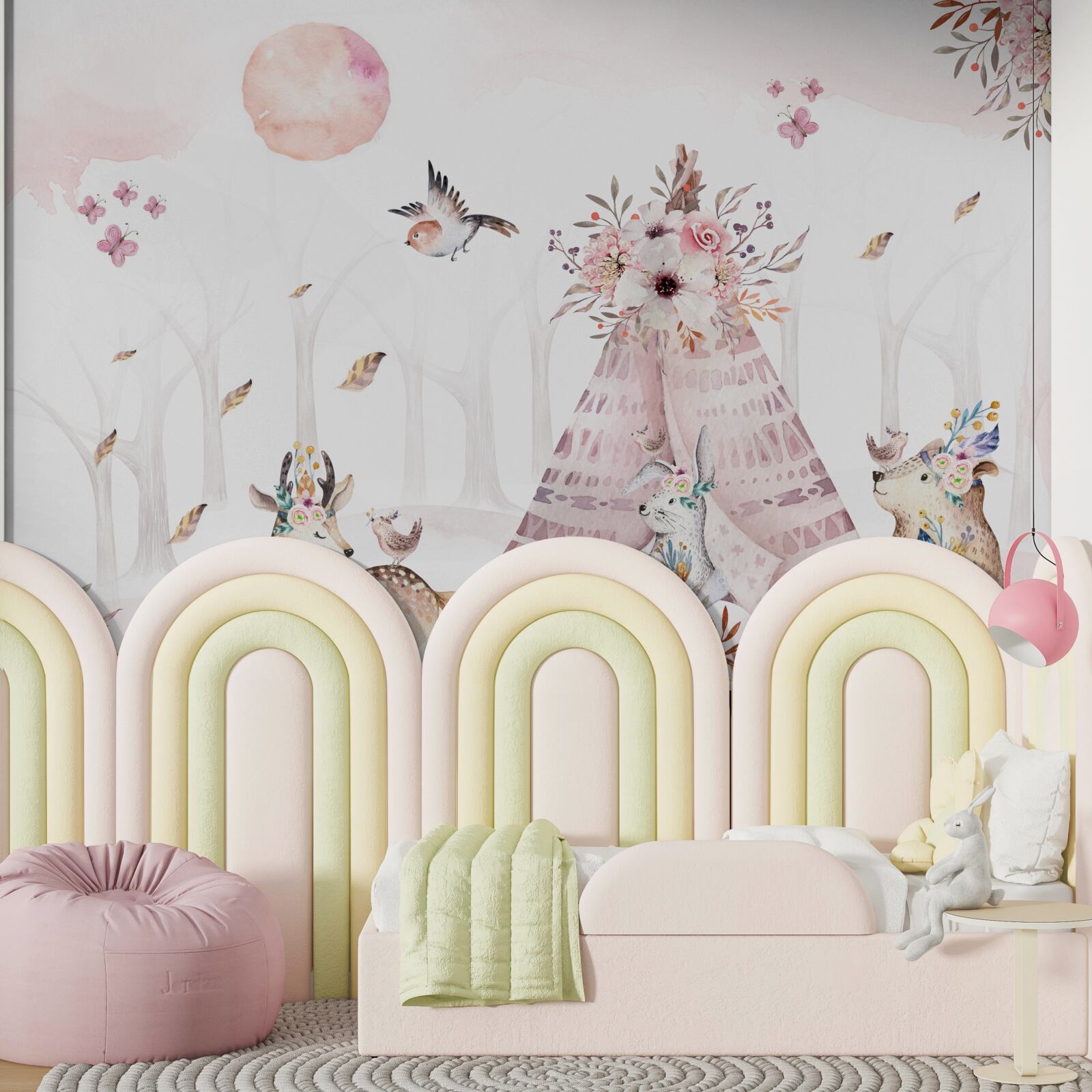 Fotobehang er rustten dieren bij de tent